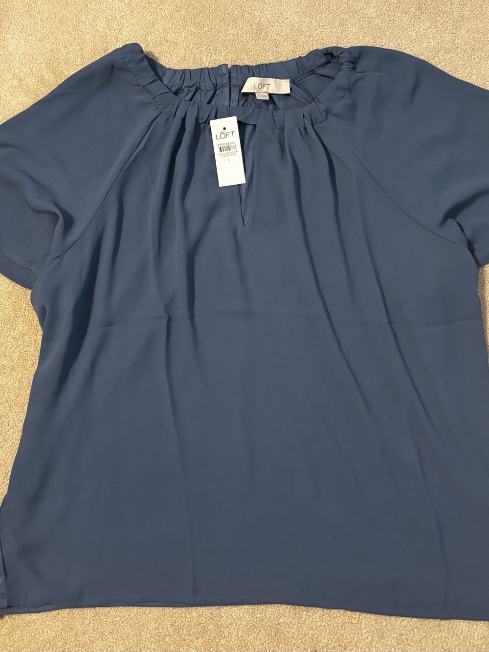 NWT LOFT Blue Short Sleeve Gathered Neck Blouse